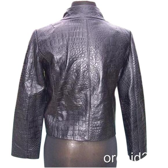 Cache Croc Textured Leather Lined Jacket Coat Top New Front Button NWT $348 - Picture 7 of 13